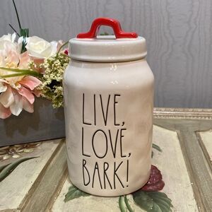Rae Dunn Live Love Bark Dog Cookie Jar Red Lid Biscuits Treats